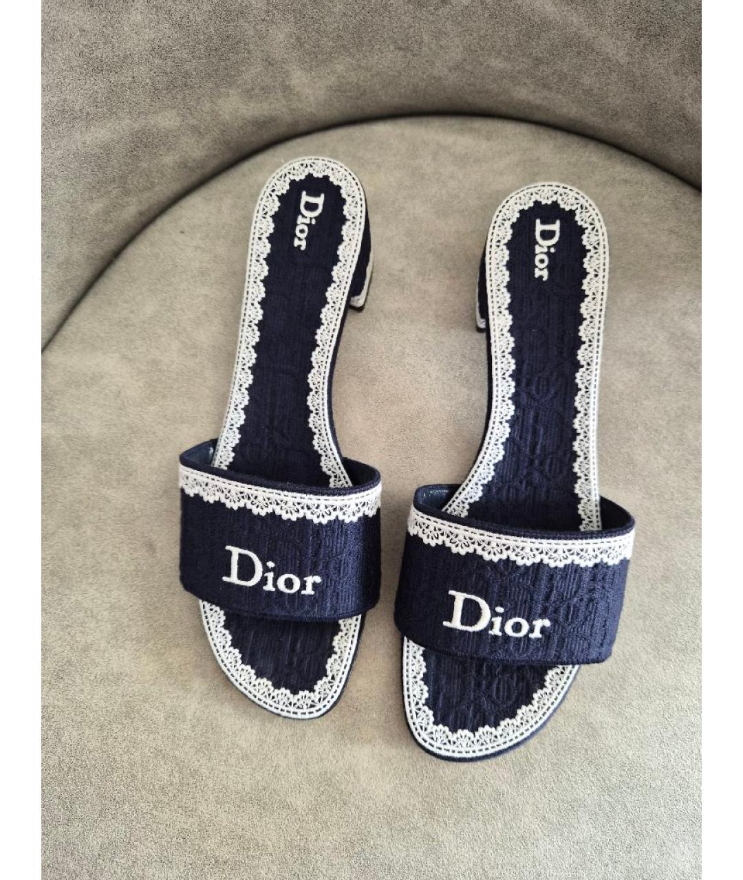 CHRISTIAN DIOR Темно-синие текстильные мюли, фото 2