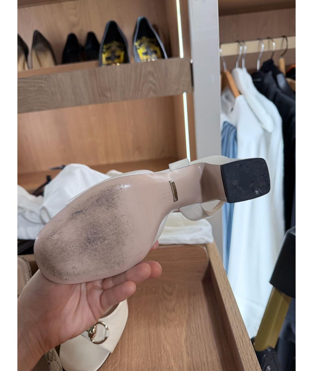 GUCCI Белые кожаные босоножки, фото 6