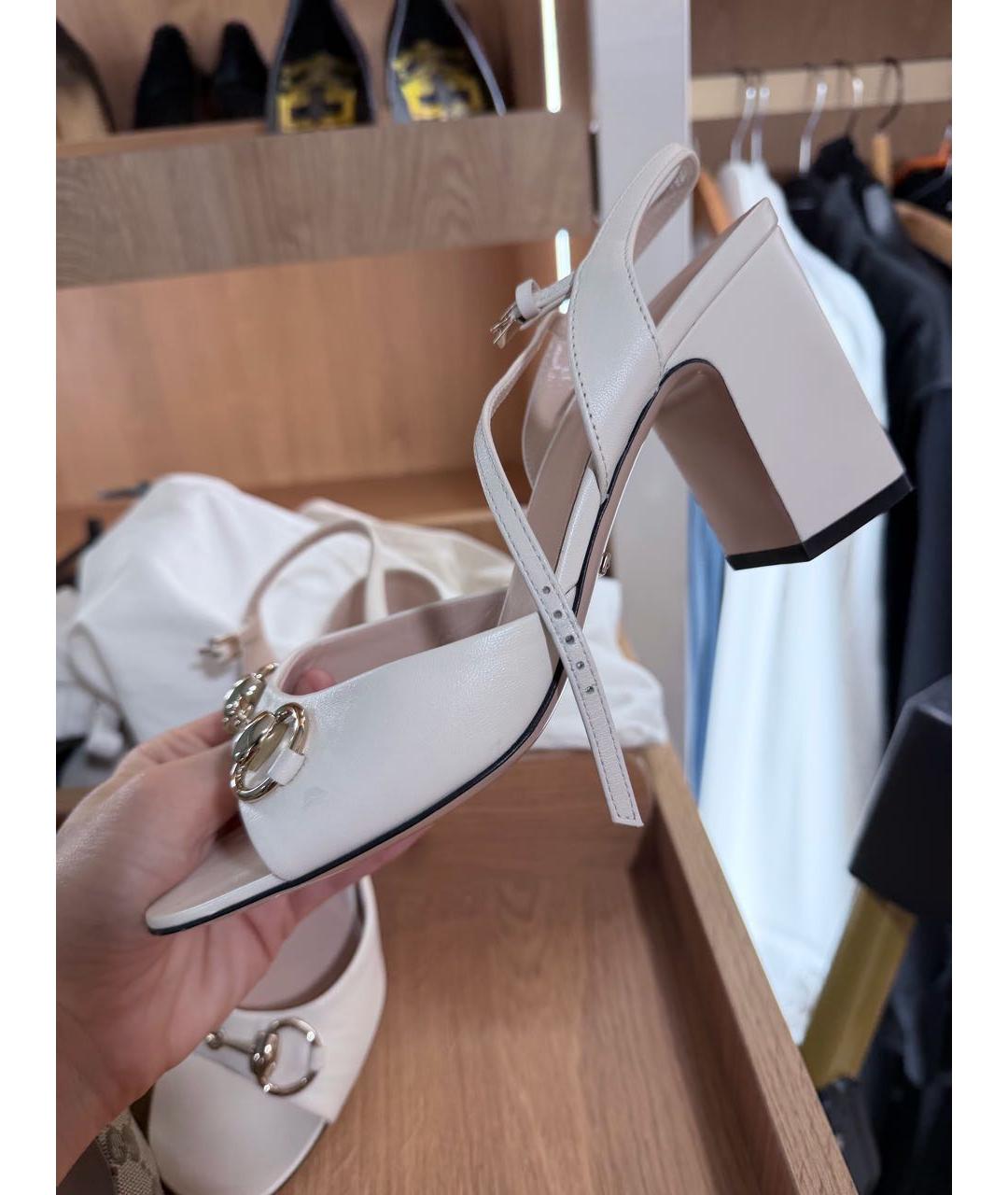 GUCCI Белые кожаные босоножки, фото 8