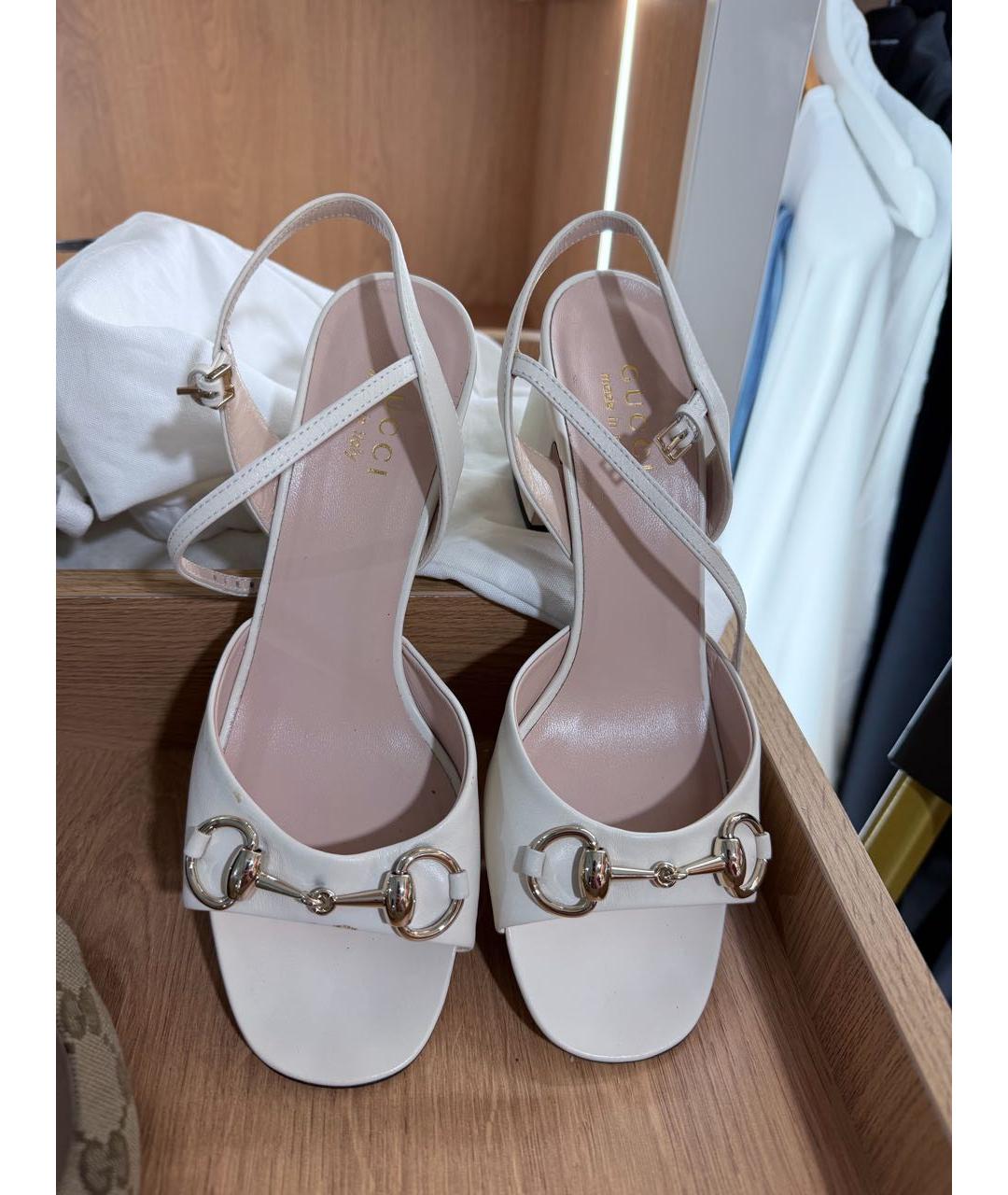 GUCCI Белые кожаные босоножки, фото 2