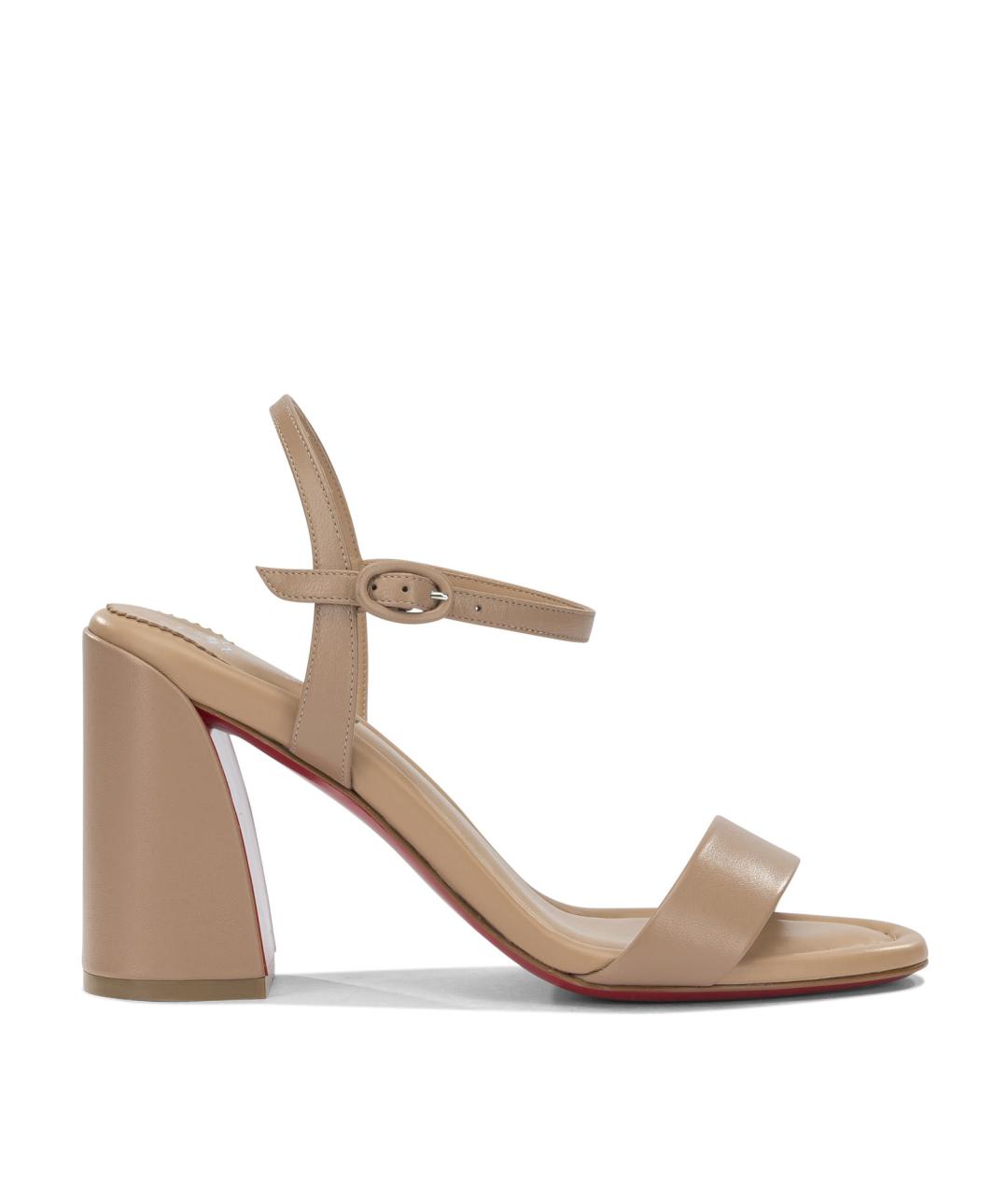 CHRISTIAN LOUBOUTIN Бежевые кожаные босоножки, фото 1