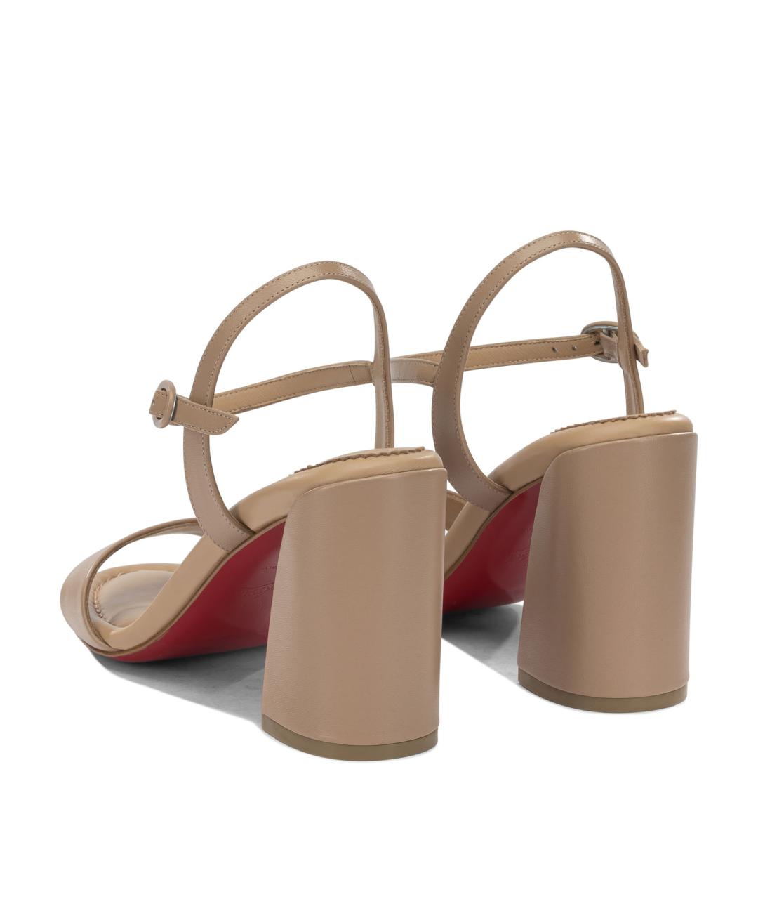 CHRISTIAN LOUBOUTIN Бежевые кожаные босоножки, фото 4