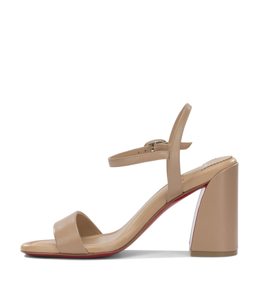 CHRISTIAN LOUBOUTIN Бежевые кожаные босоножки, фото 3
