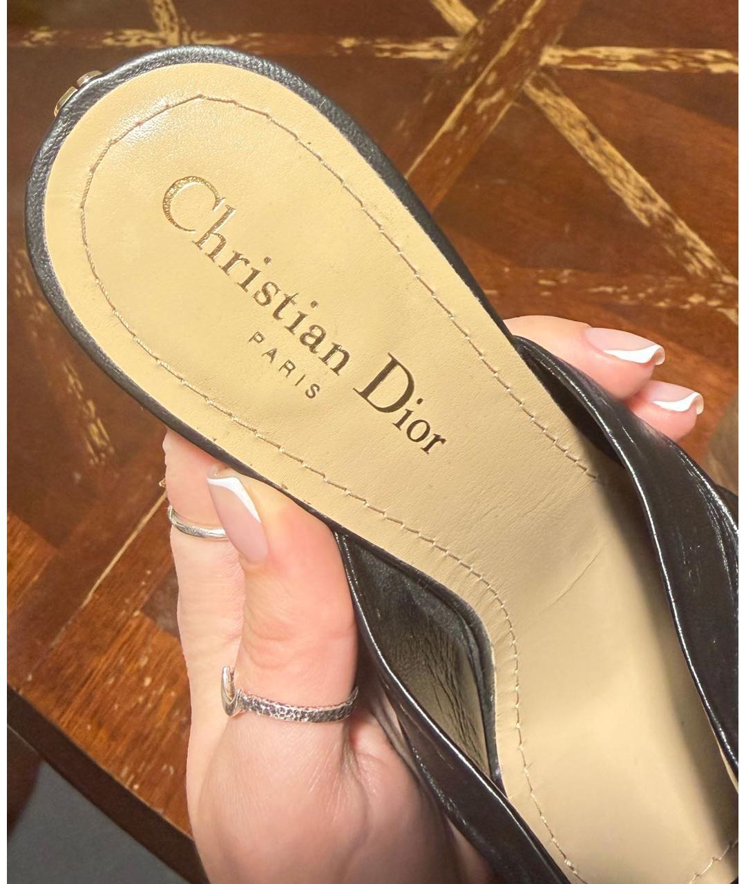 CHRISTIAN DIOR Черные кожаные мюли, фото 3