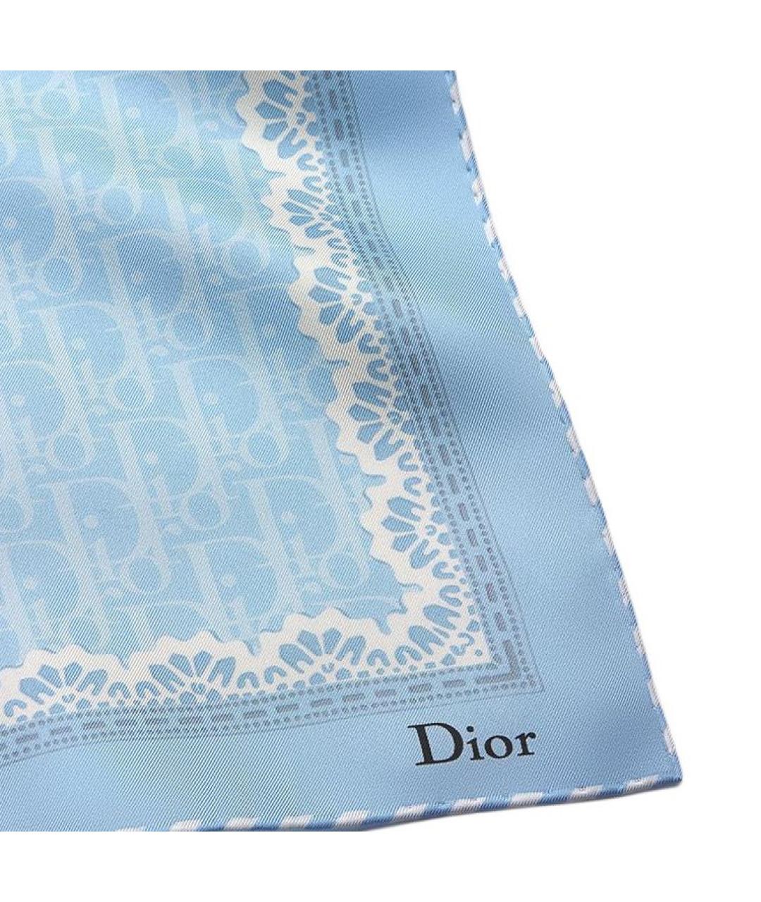 CHRISTIAN DIOR Голубой шелковый шарф, фото 2