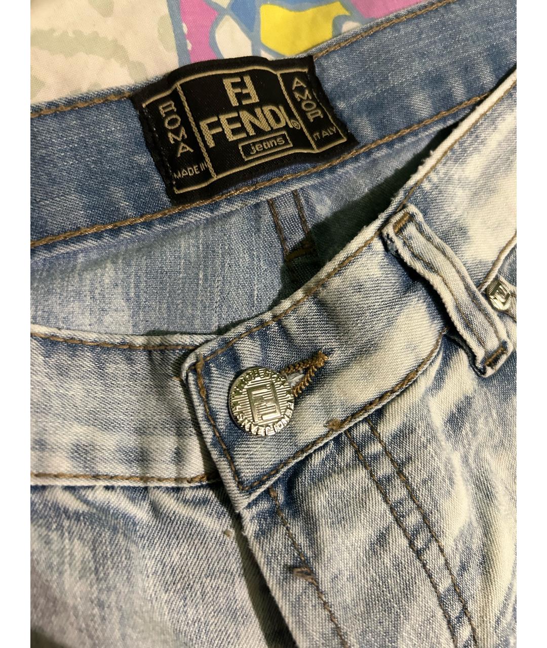 FENDI Голубые хлопковые прямые джинсы, фото 3