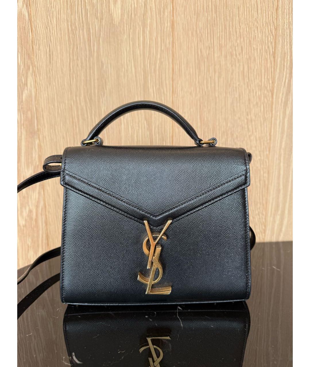 SAINT LAURENT Черная кожаная сумка с короткими ручками, фото 5
