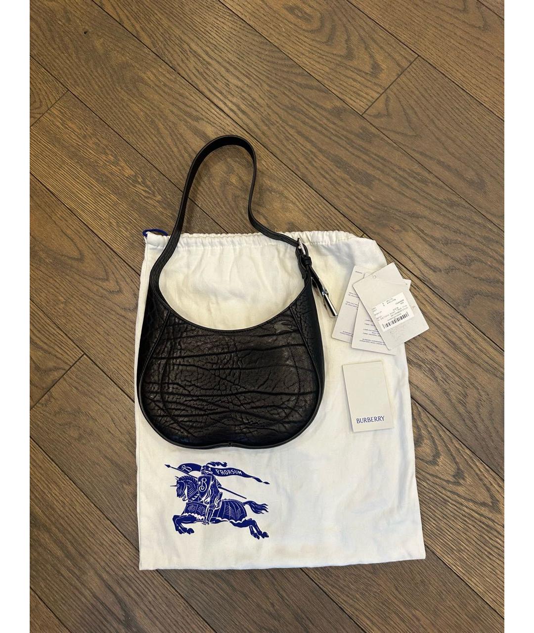 BURBERRY Черная кожаная сумка с короткими ручками, фото 3