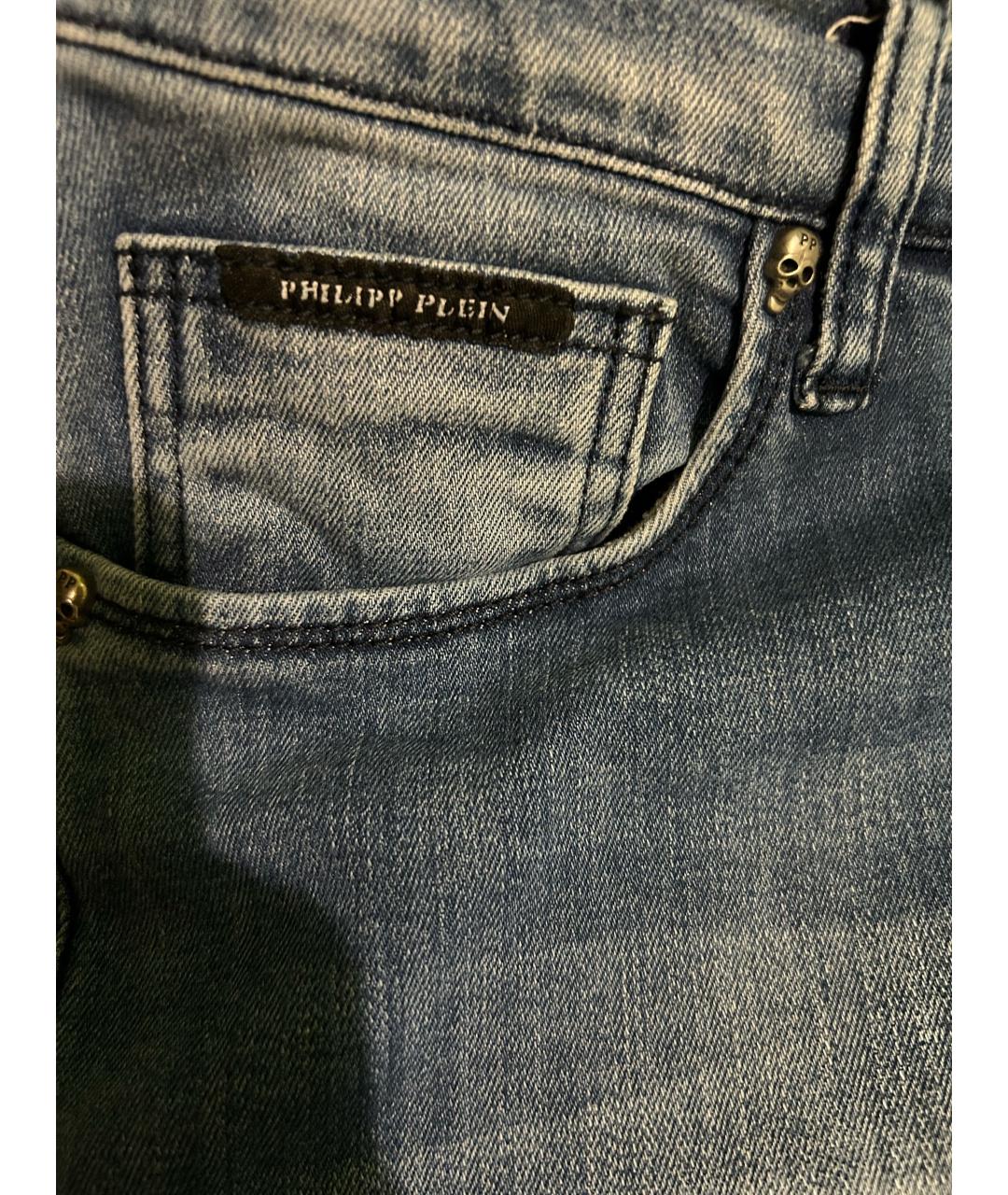 PHILIPP PLEIN Синие хлопковые прямые джинсы, фото 4