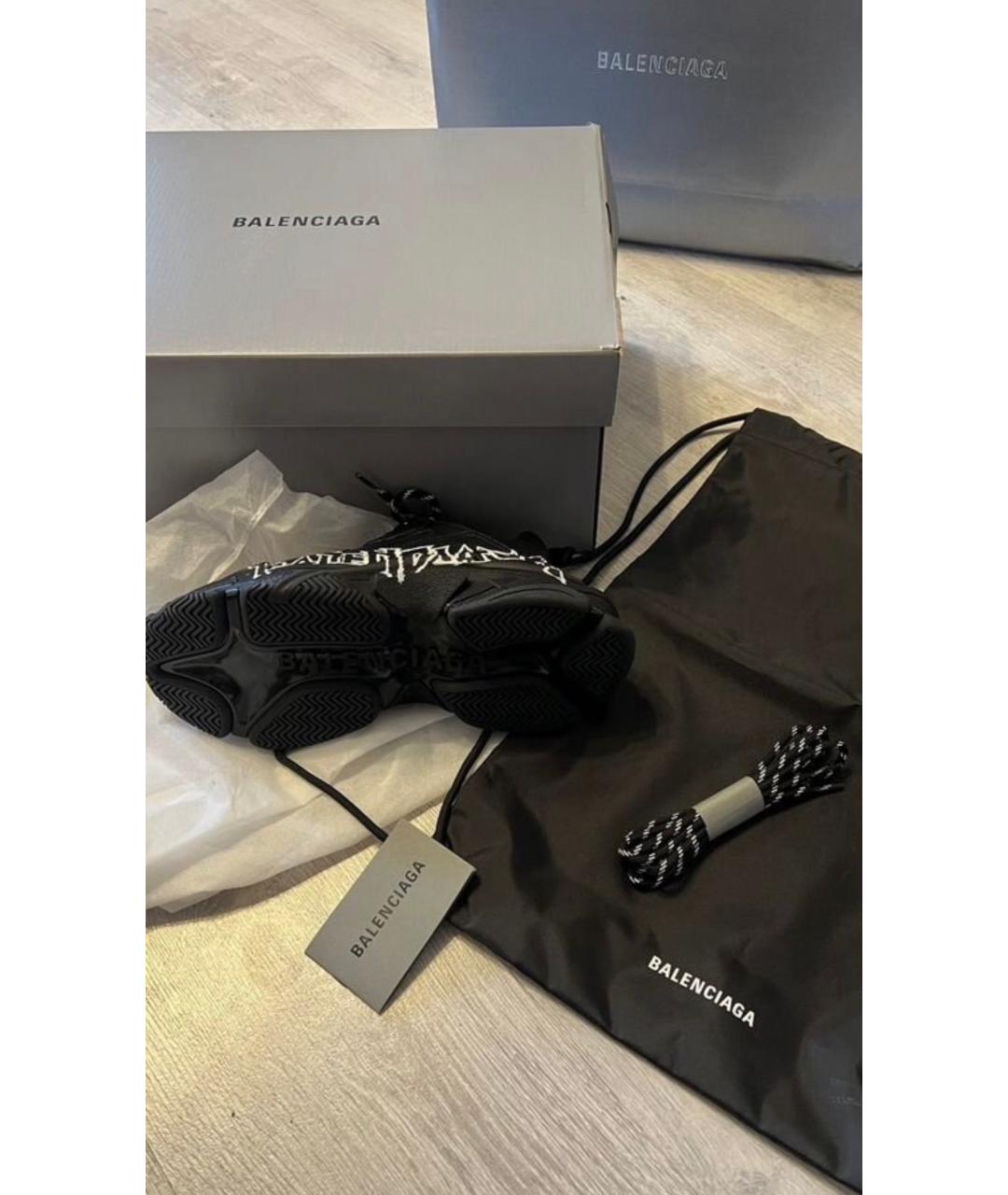 BALENCIAGA Черные кожаные кроссовки, фото 4