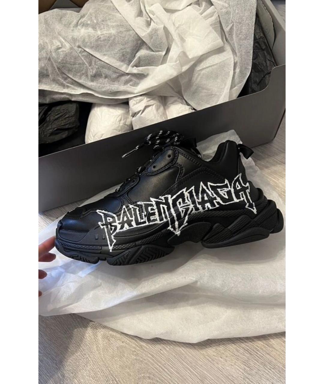 BALENCIAGA Черные кожаные кроссовки, фото 5
