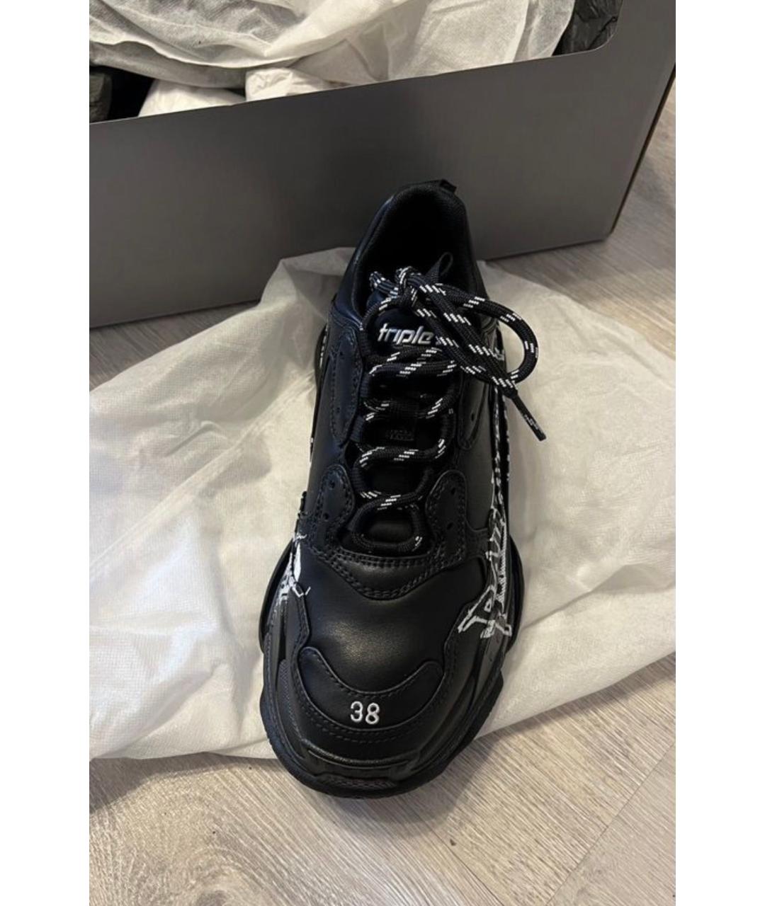 BALENCIAGA Черные кожаные кроссовки, фото 2
