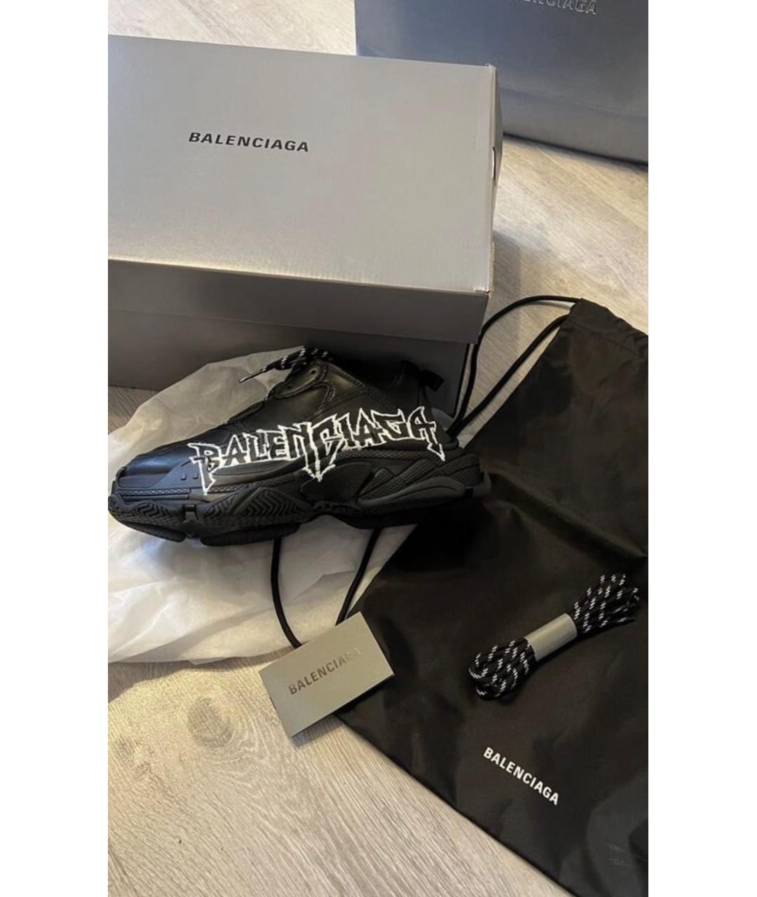 BALENCIAGA Черные кожаные кроссовки, фото 3