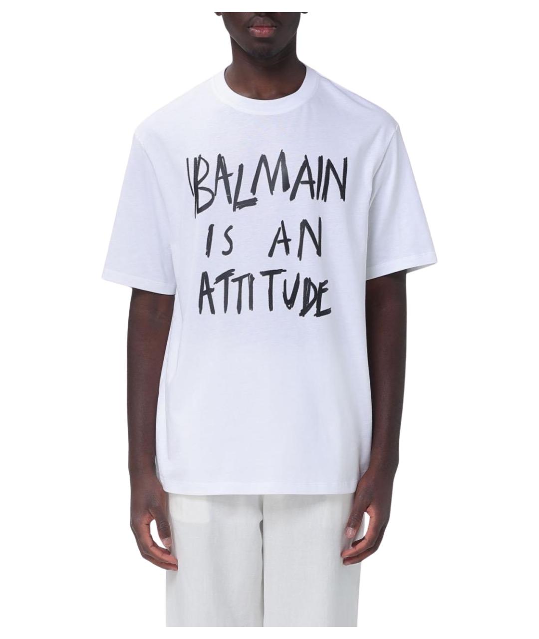 BALMAIN Белая хлопковая футболка, фото 1