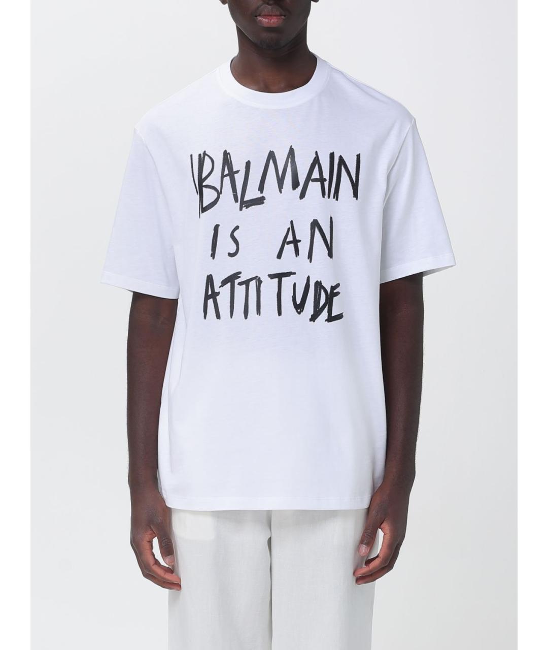 BALMAIN Белая хлопковая футболка, фото 4