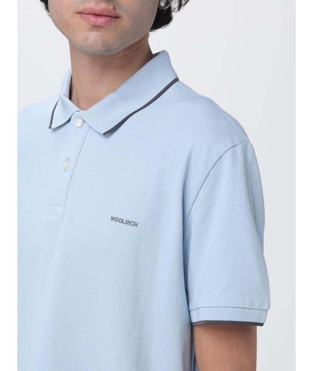 WOOLRICH Голубое хлопковое поло с коротким рукавом, фото 3