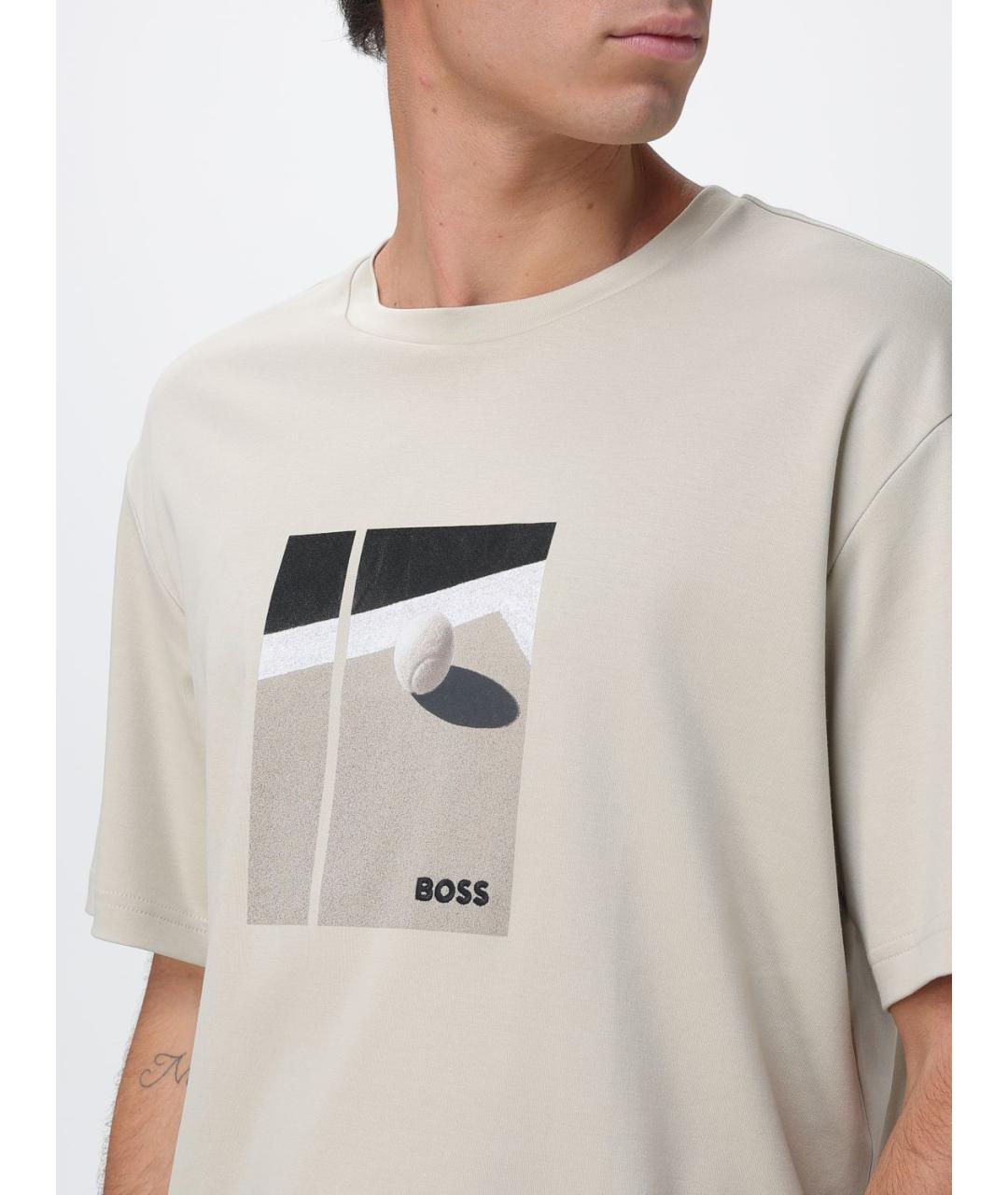 HUGO BOSS Бежевая хлопковая футболка, фото 3