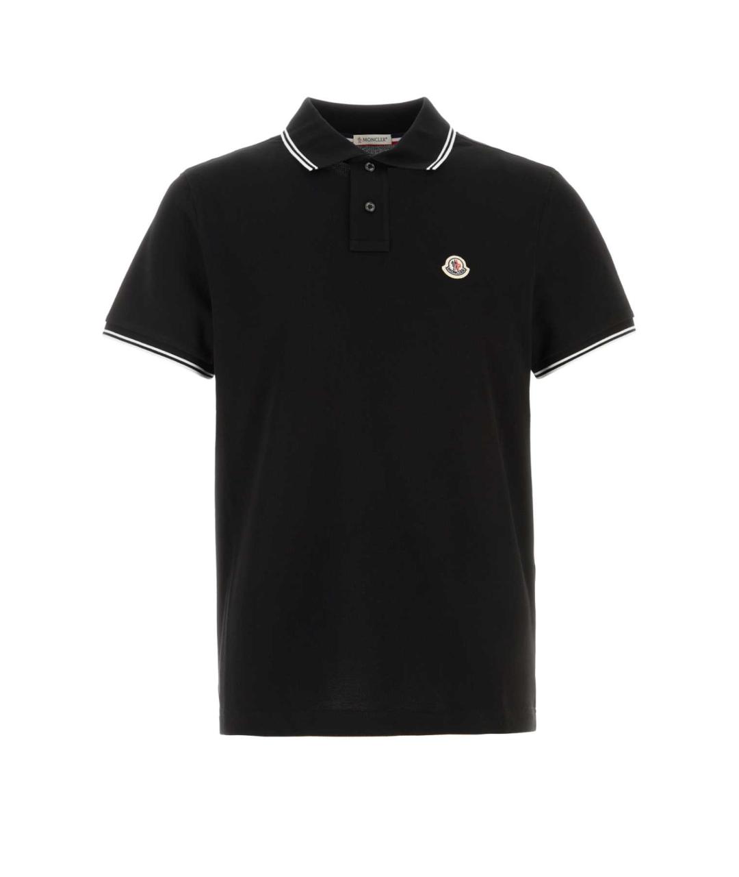 MONCLER Черное хлопковое поло с коротким рукавом, фото 1