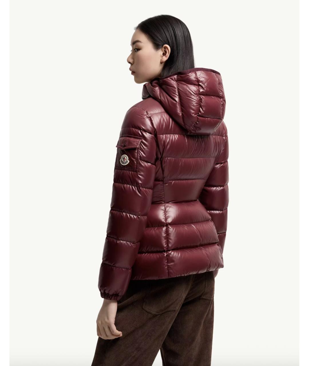 MONCLER Бордовый полиамидовый пуховик, фото 4