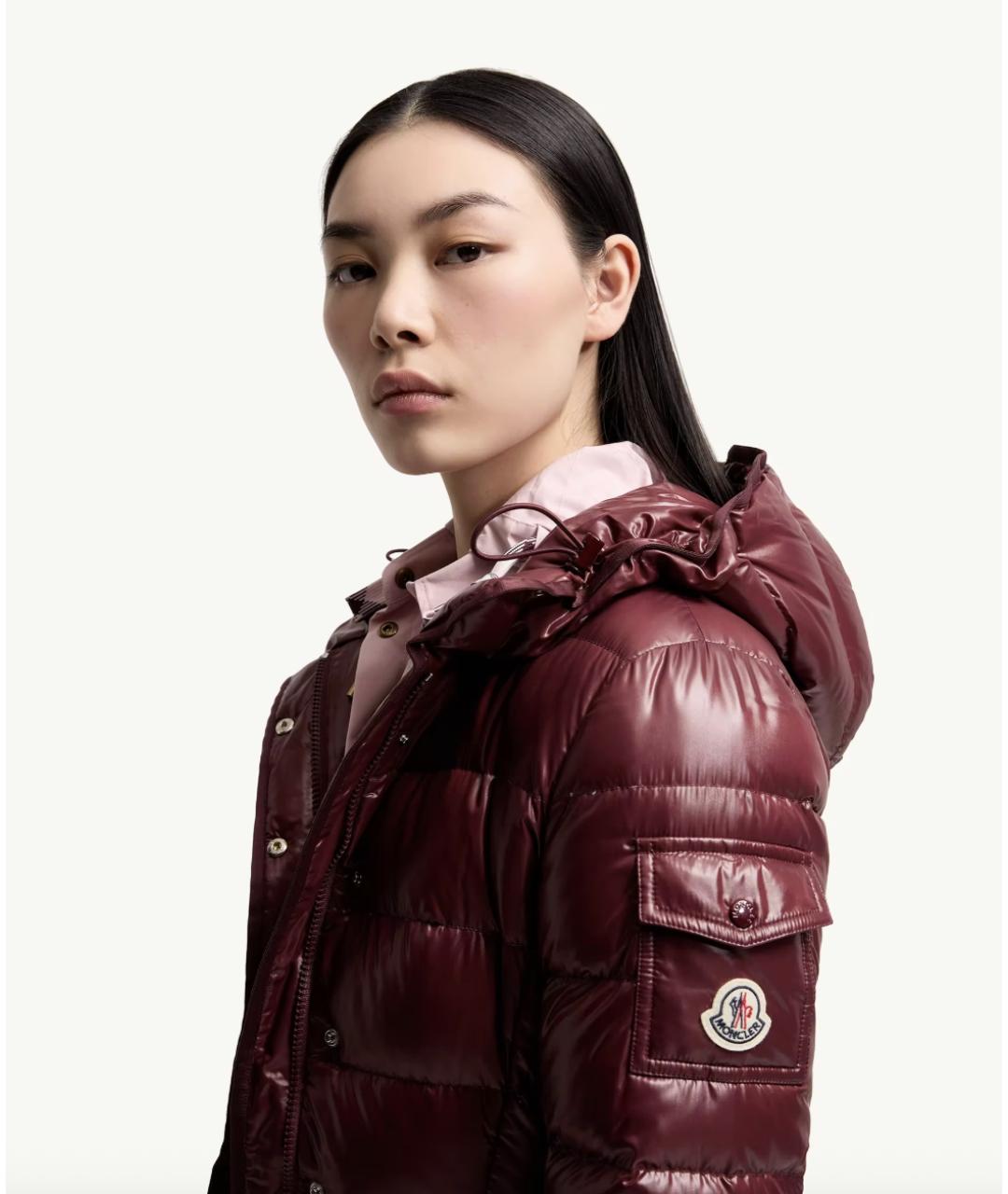 MONCLER Бордовый полиамидовый пуховик, фото 2