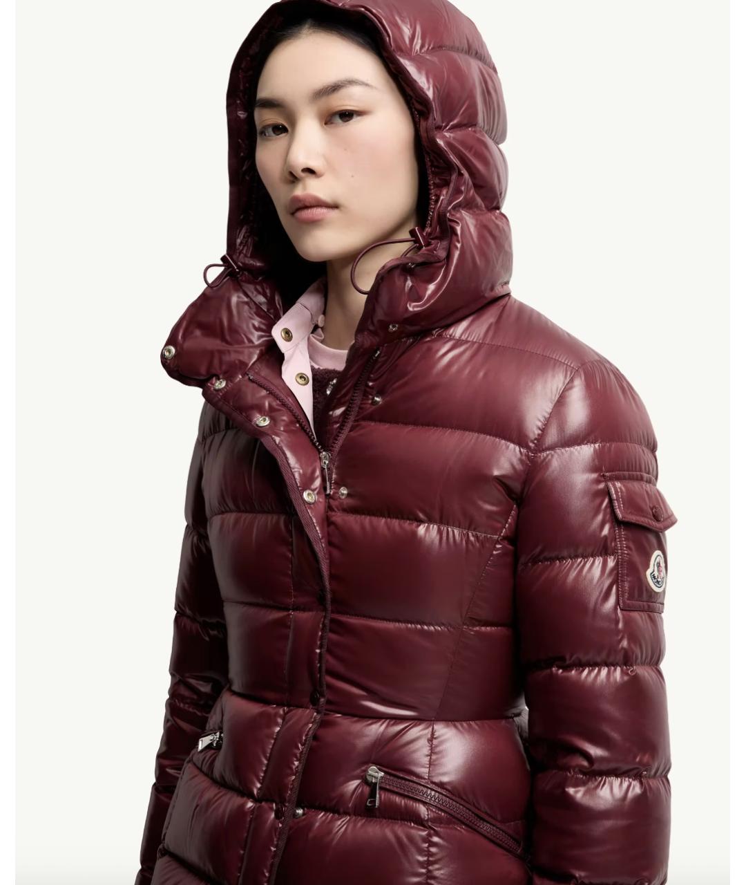 MONCLER Бордовый полиамидовый пуховик, фото 5