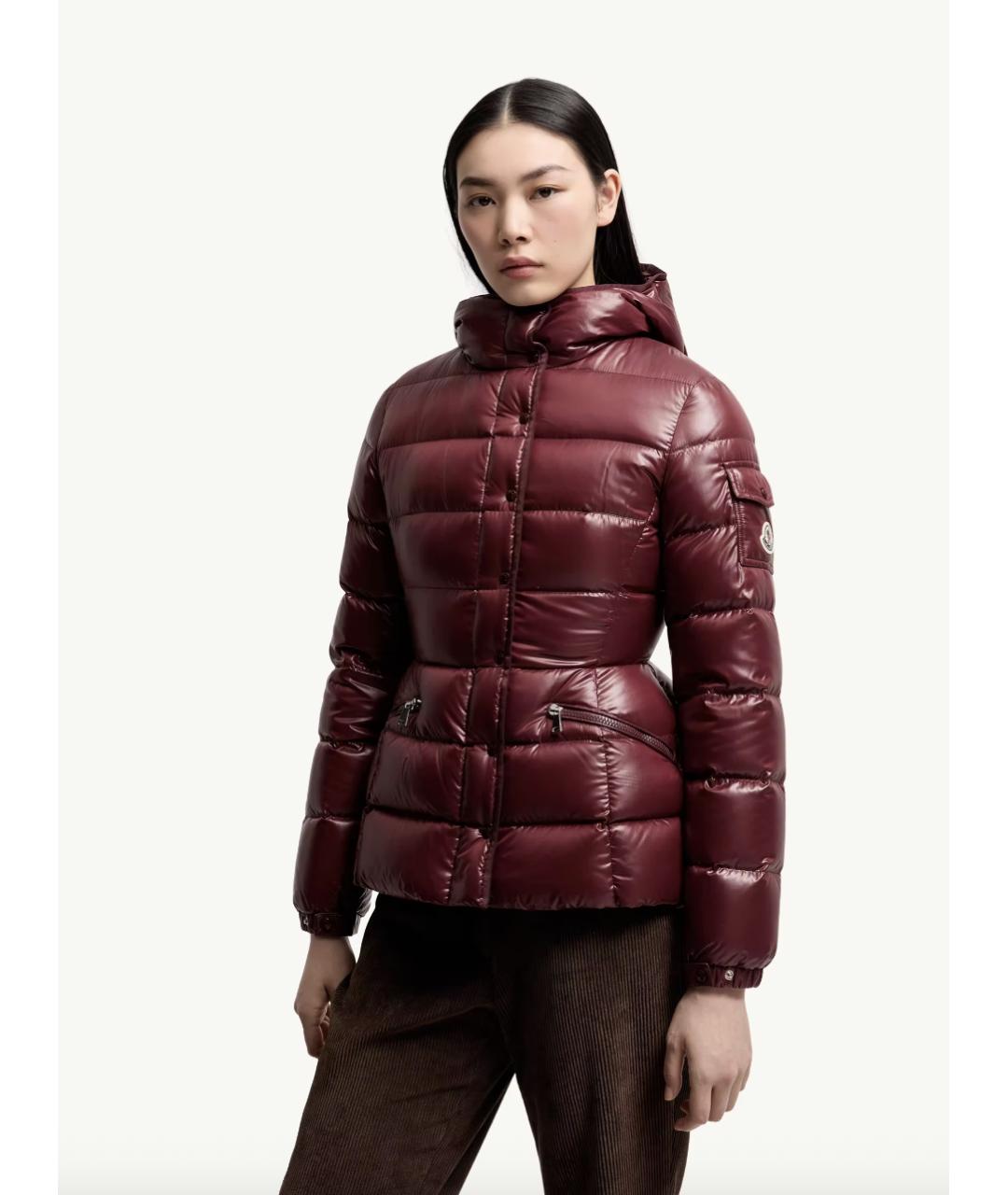 MONCLER Бордовый полиамидовый пуховик, фото 3
