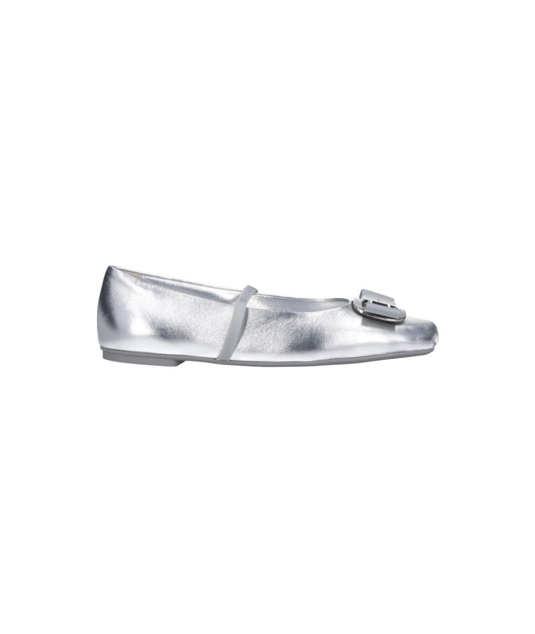 FERRAGAMO Серебряные кожаные балетки, фото 1