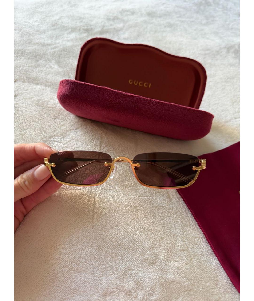 GUCCI Золотые металлические солнцезащитные очки, фото 4