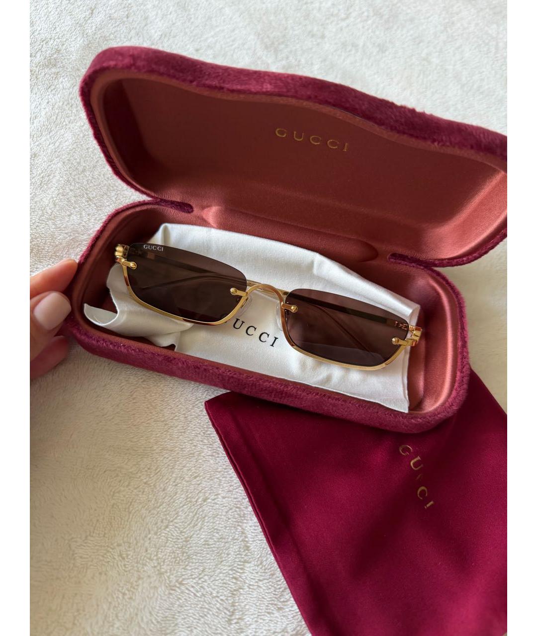 GUCCI Золотые металлические солнцезащитные очки, фото 2