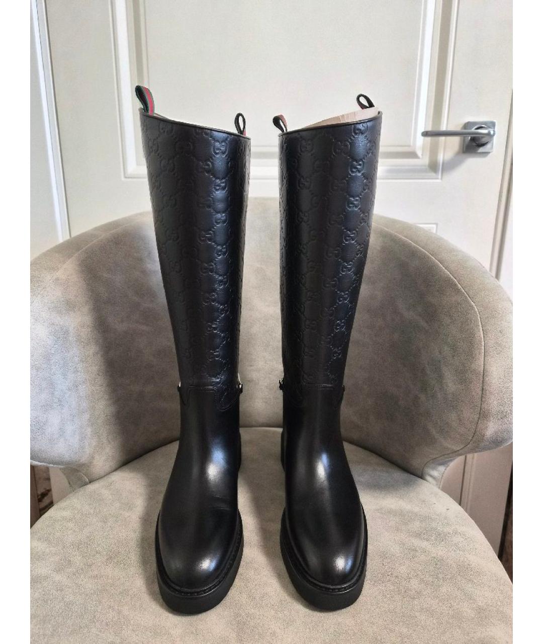 GUCCI Черные кожаные сапоги, фото 2