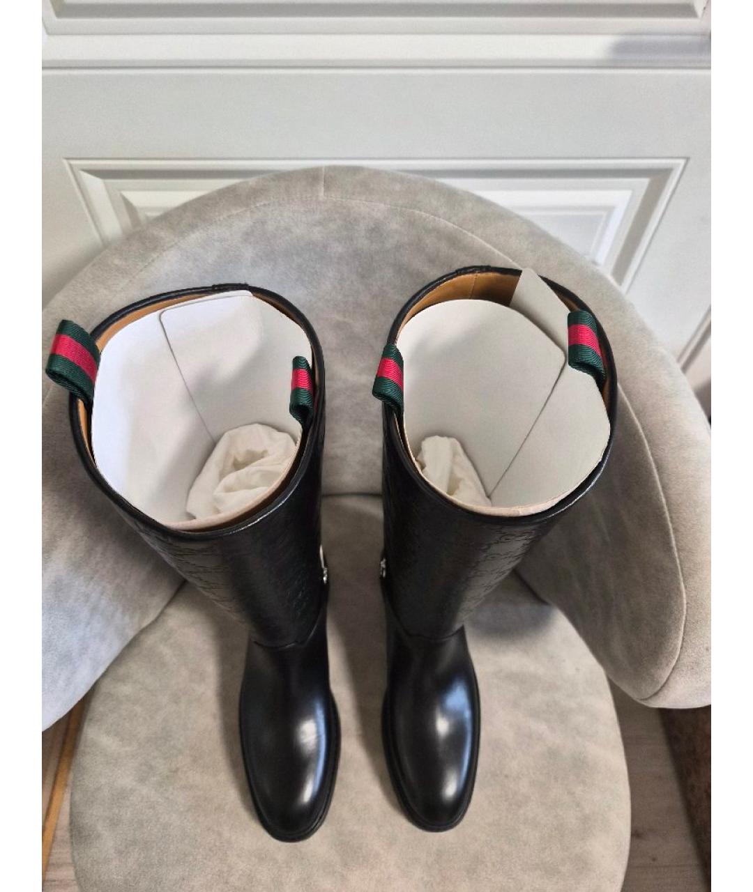 GUCCI Черные кожаные сапоги, фото 3