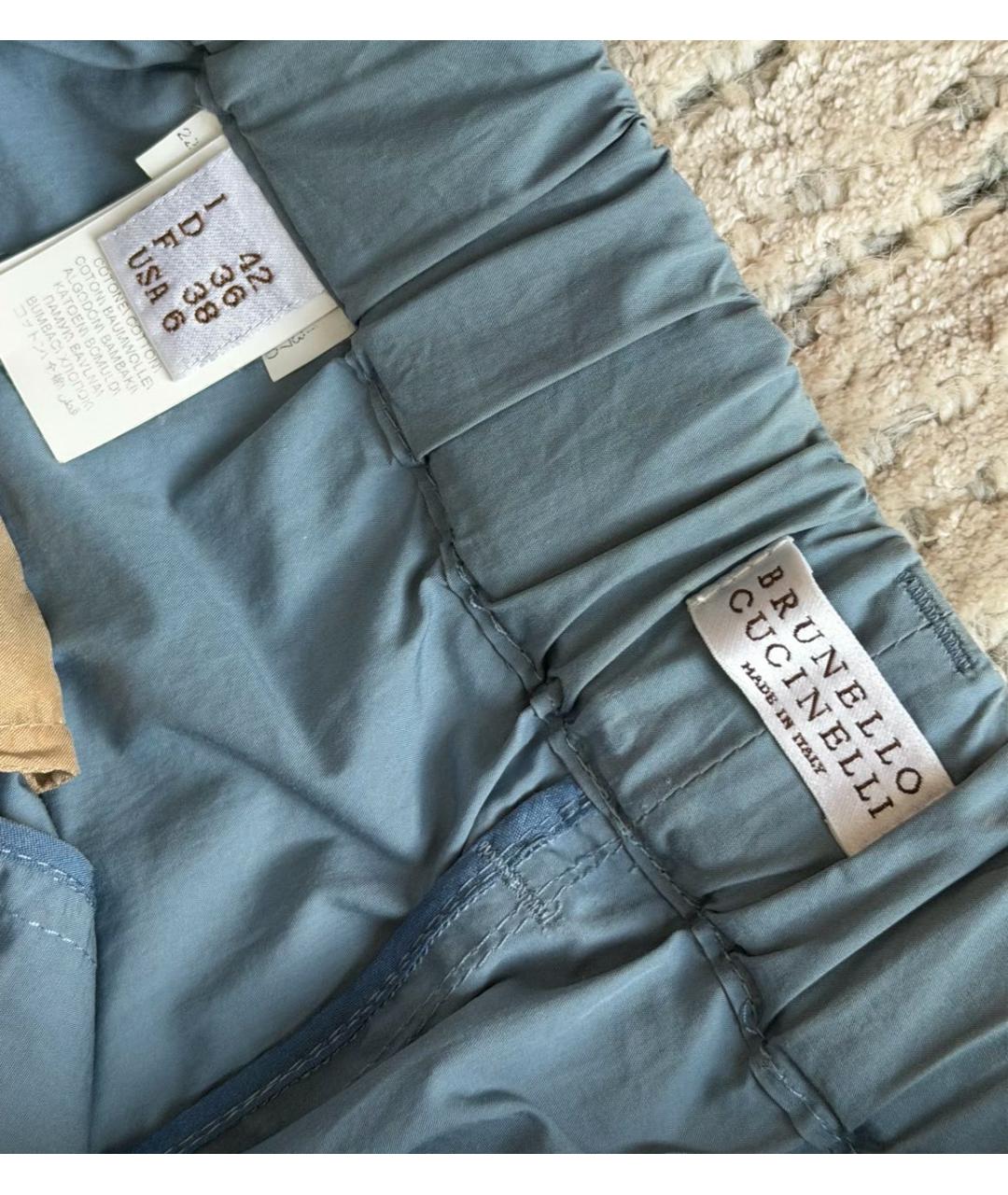 BRUNELLO CUCINELLI Голубые хлопковые прямые брюки, фото 3