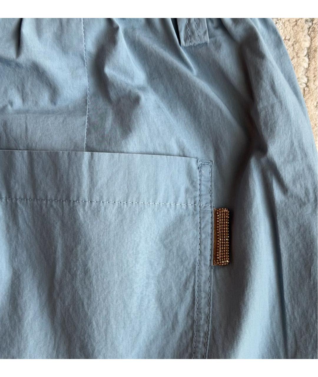 BRUNELLO CUCINELLI Голубые хлопковые прямые брюки, фото 4