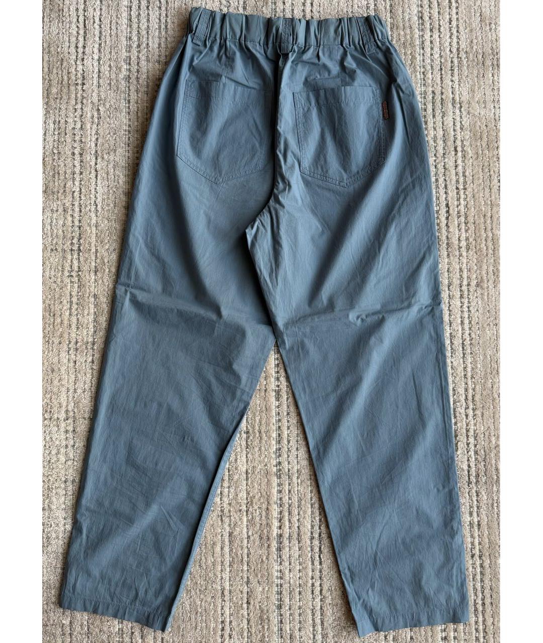 BRUNELLO CUCINELLI Голубые хлопковые прямые брюки, фото 2