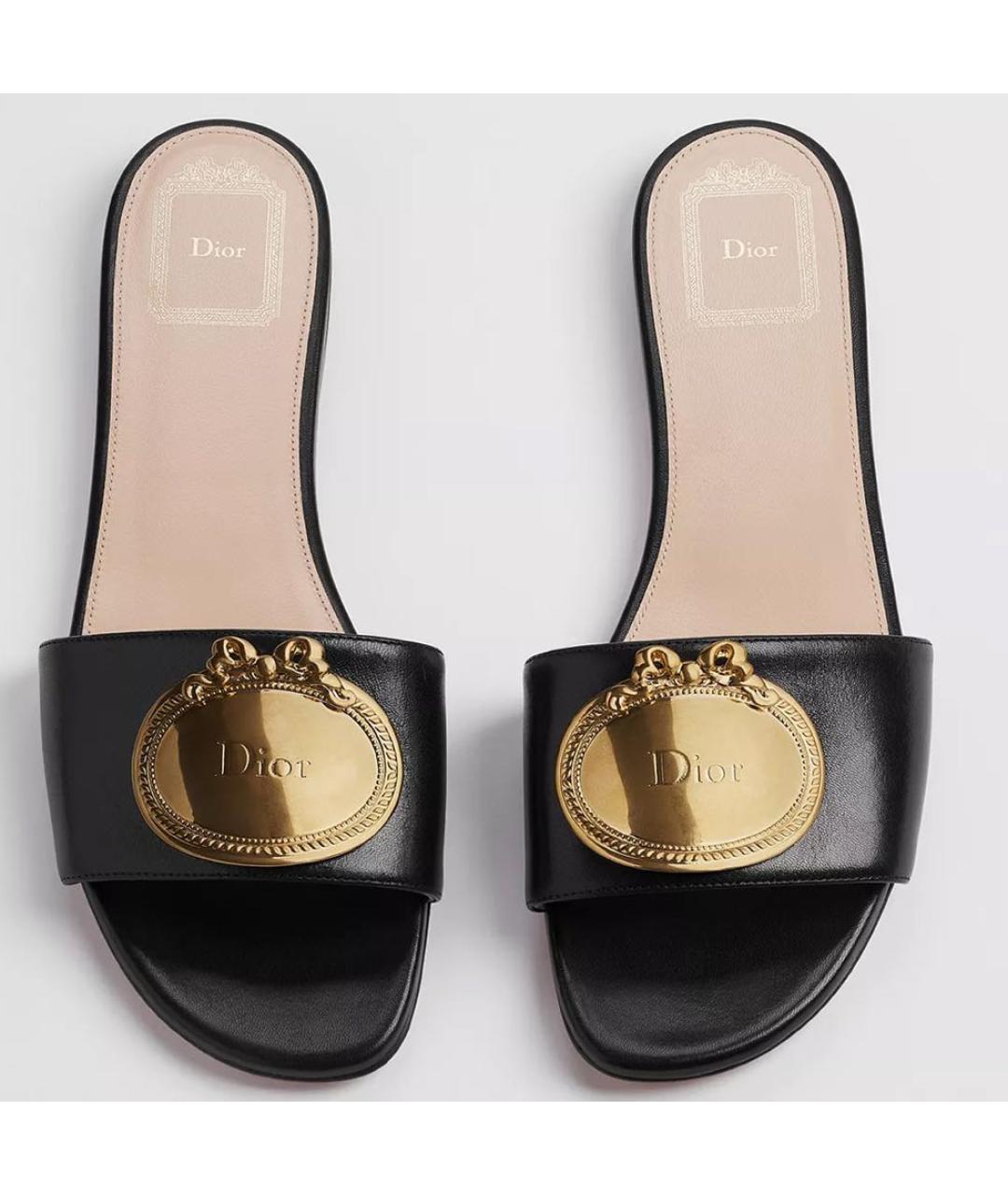 CHRISTIAN DIOR Черные кожаные мюли, фото 2