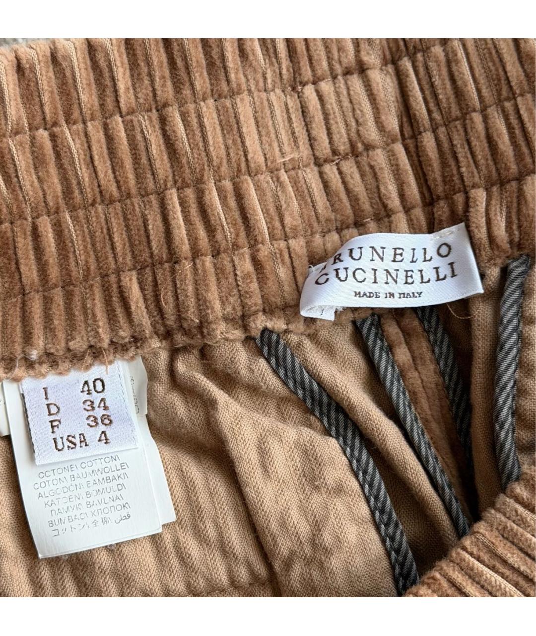 BRUNELLO CUCINELLI Бежевые хлопковые прямые брюки, фото 3