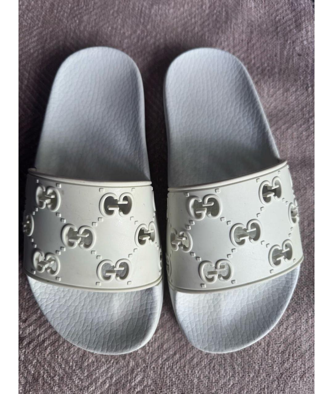 GUCCI Белые резиновые шлепанцы, фото 3