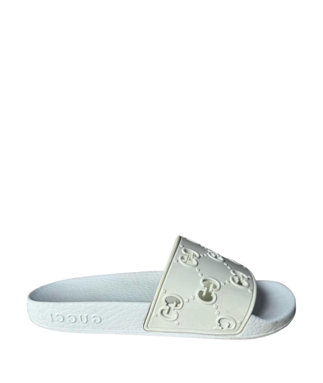 GUCCI Белые резиновые шлепанцы, фото 1