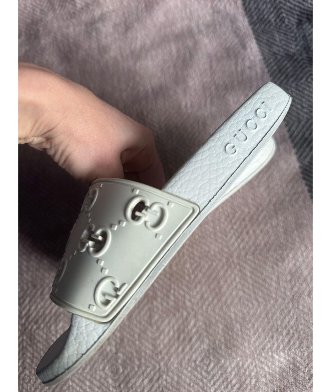 GUCCI Белые резиновые шлепанцы, фото 4