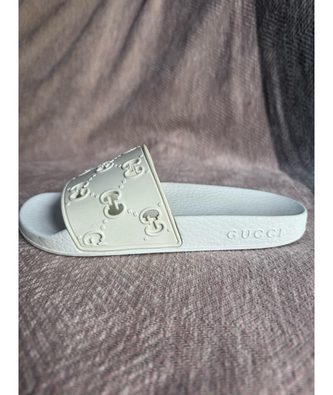 GUCCI Белые резиновые шлепанцы, фото 9
