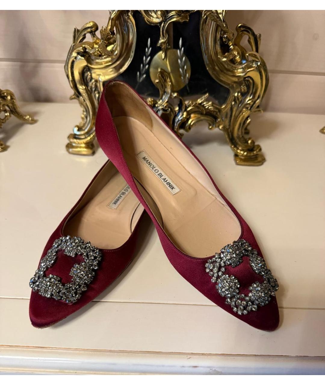 MANOLO BLAHNIK Бордовые кожаные балетки, фото 8