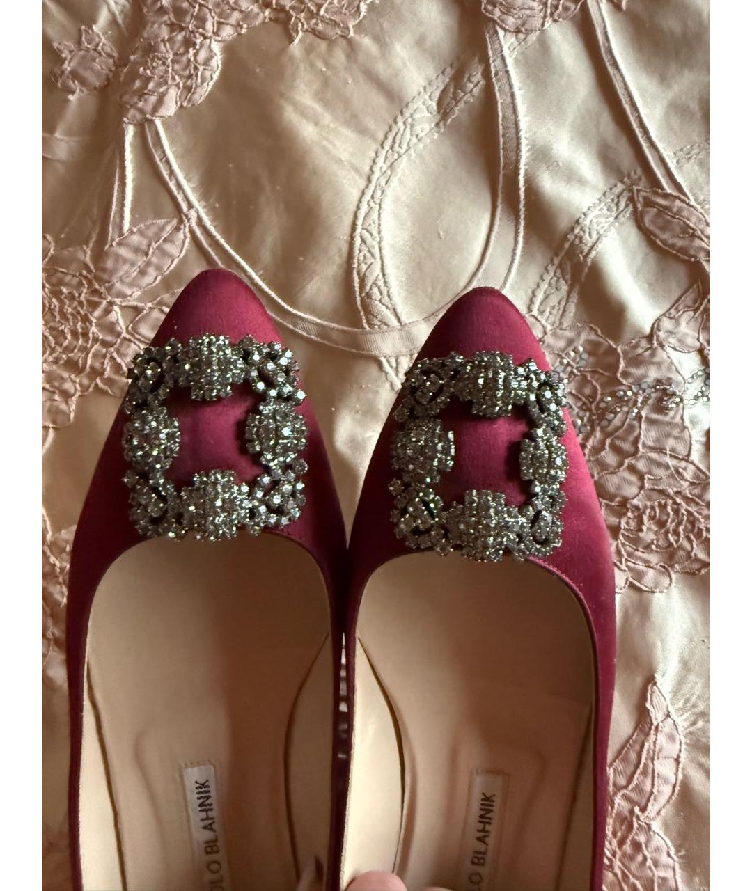 MANOLO BLAHNIK Бордовые кожаные балетки, фото 2