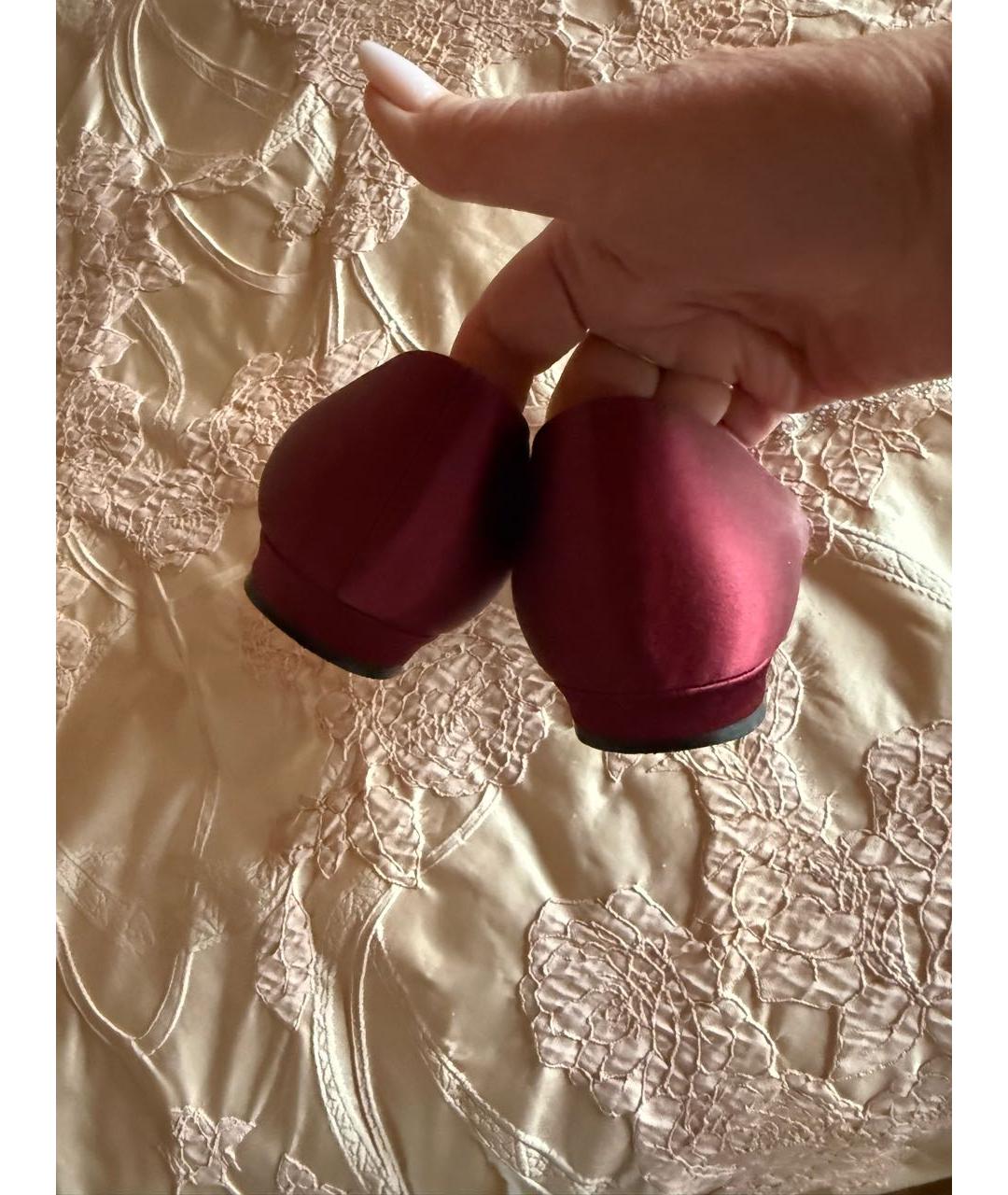 MANOLO BLAHNIK Бордовые кожаные балетки, фото 4