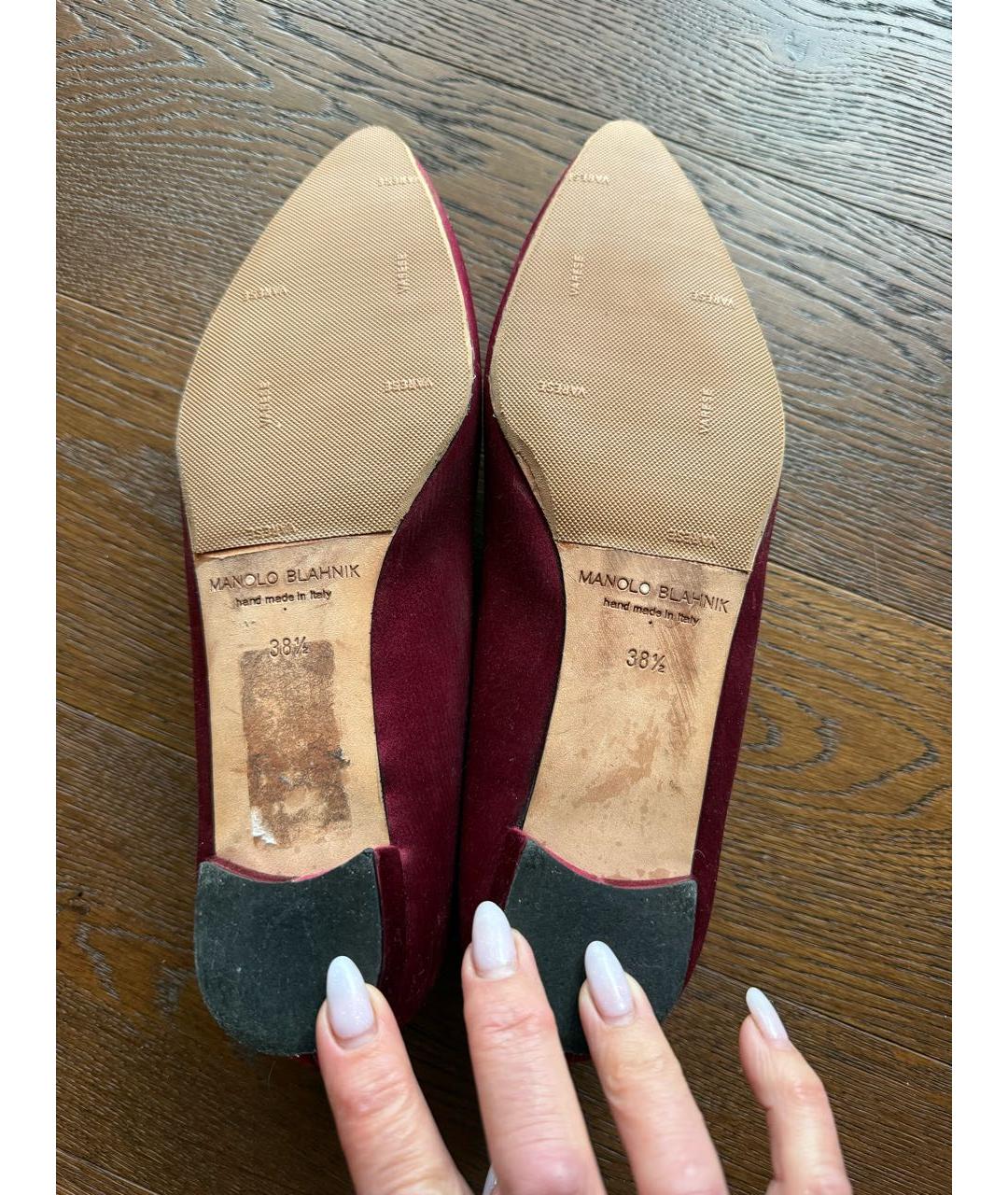 MANOLO BLAHNIK Бордовые кожаные балетки, фото 5