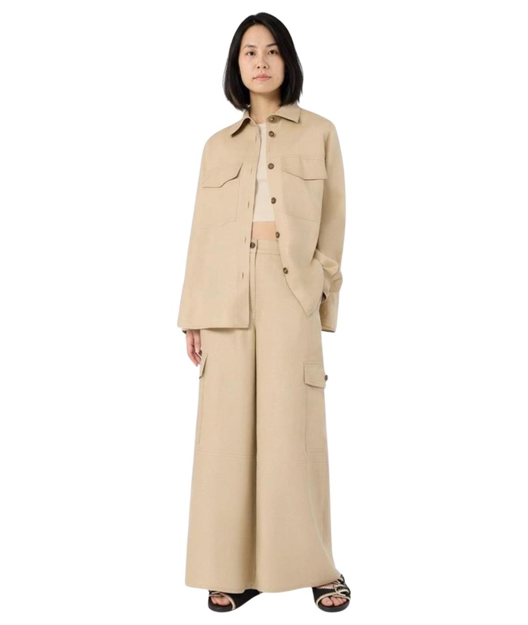 WEEKEND MAX MARA Бежевые льняные брюки широкие, фото 2