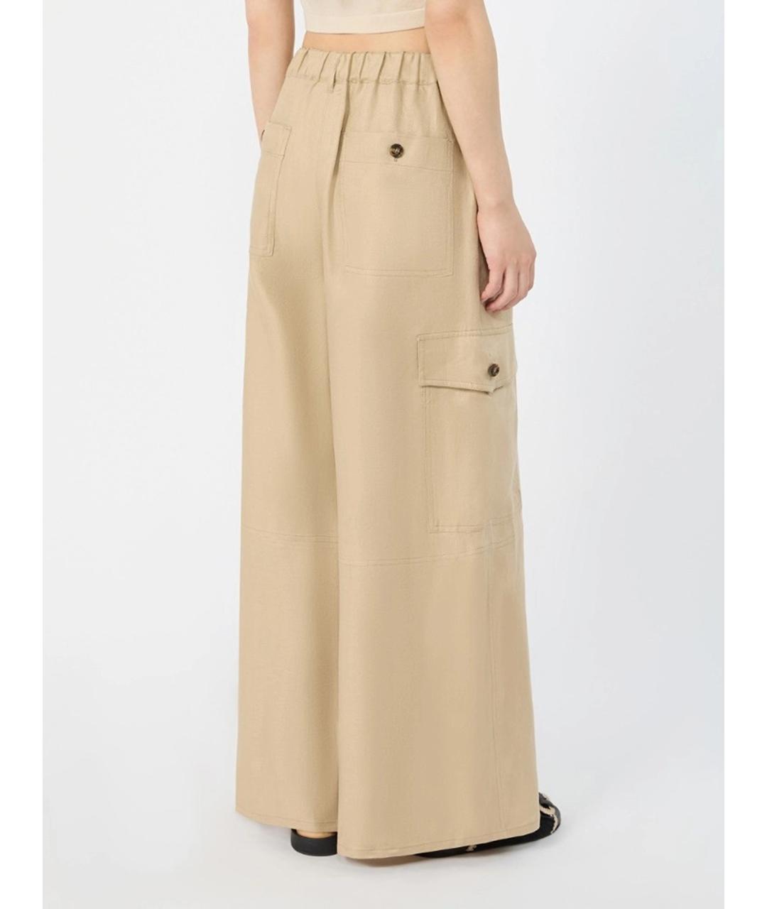 WEEKEND MAX MARA Бежевые льняные брюки широкие, фото 4