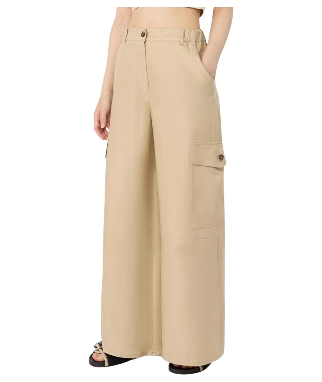 WEEKEND MAX MARA Бежевые льняные брюки широкие, фото 3