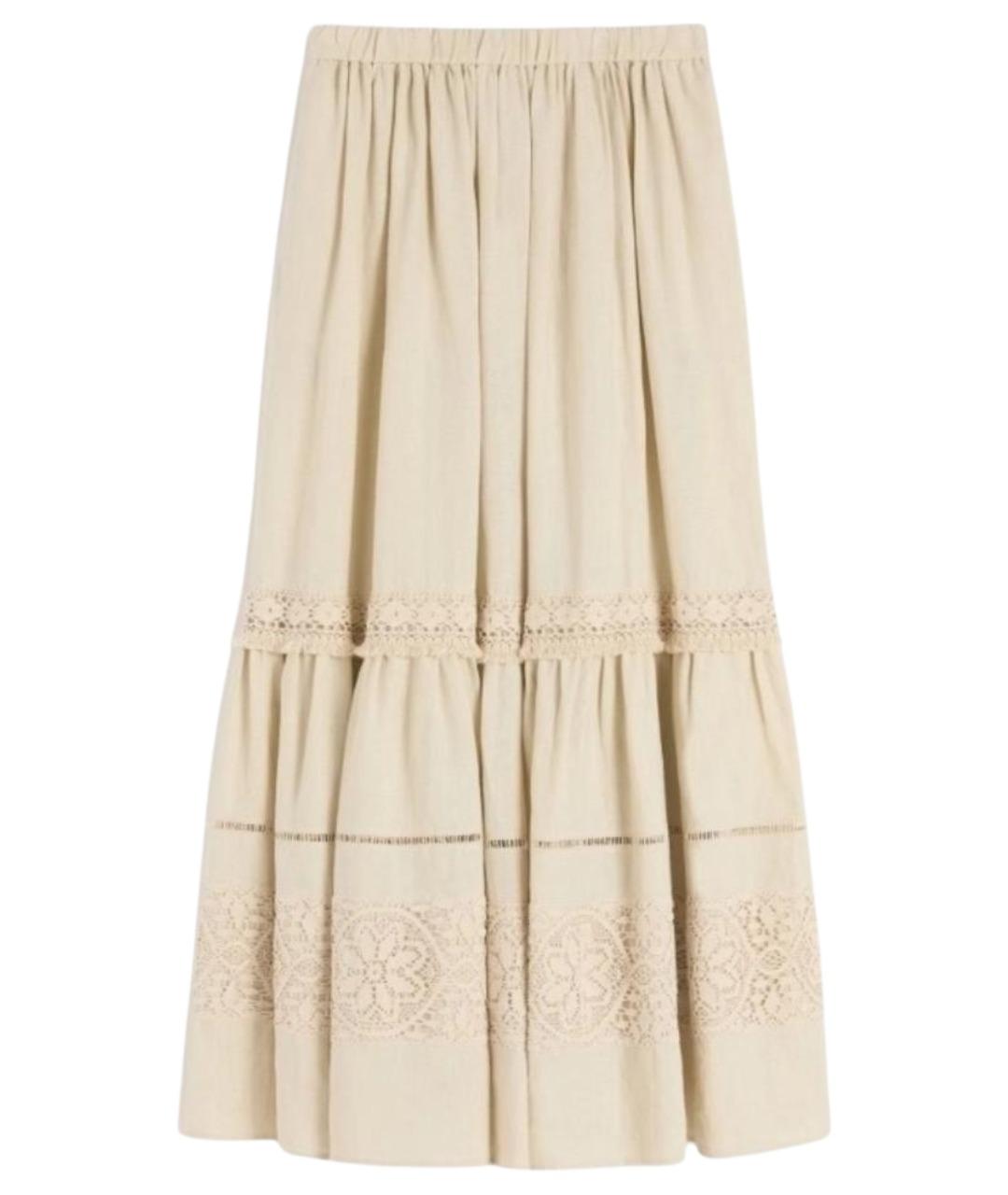 WEEKEND MAX MARA Бежевая льняная юбка миди, фото 1