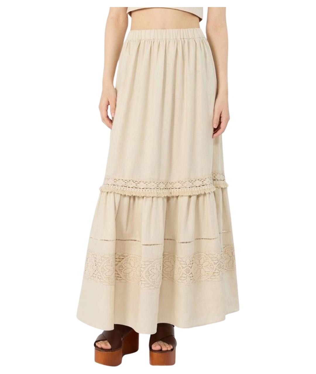 WEEKEND MAX MARA Бежевая льняная юбка миди, фото 3