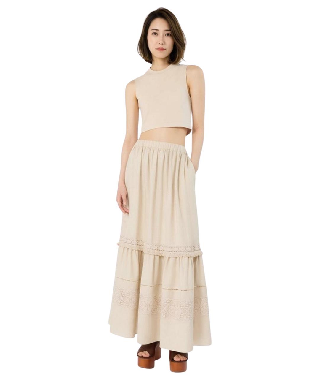 WEEKEND MAX MARA Бежевая льняная юбка миди, фото 2